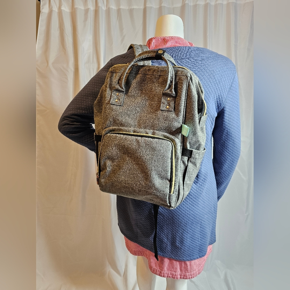 NEW AFBP Sydney Breast Pump Backpack Diaper Bag Grey Gold Hardware SKU MB-09NWOT